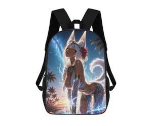 sinyumoney Anthro Fox Girl on Tropical Beach Rucksack Water Resistant Travel Backpack Computer Bag for Campus Outdoor Travel Sports 17inch