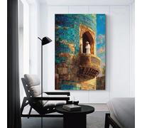 sinyumoney Arabic Architecture Balcony Scene Canvas Artwork for Wall Cute Room Decor Ready to Hang Wall Pictures 20x30inch(50x75cm)