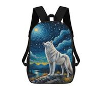 sinyumoney Arctic Wolf Starry Night School Bag, Kids Backpack for Boys And Teenager, Gifts 3D Printing Daypacks Schoolbag Backpack Bookbag 17inch