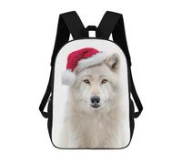 sinyumoney Arctic Wolf Wearing A Santa Hat 3D Printed 17inch Kids School Backpack School Bag Fashion Rucksacks for Boys Elementary And Middle School Students
