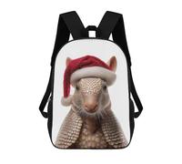 sinyumoney Armadillo Christmas with Santa Hat Portrait Children's School Backpack 3D Printed for Kids Travel Rucksacks Book Bags Kids School Bag 17inch