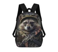 sinyumoney Armed Raccoon Soldier Portrait 3D Printed 17 Inch School Backpack Children's Backpacks 3D Printed Cool Knapsack for Boys Elementary And Middle