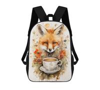 sinyumoney Art Fox And A Cup of Tea 3D Printed School Backpack Casual Children's Backpacks 3D Printed School Bag for Boys Elementary And Middle 17inch