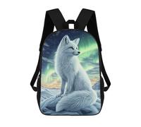 sinyumoney Art Fox Under Aurora Borealis 17 Inch Kids Backpack Fashion Fun Backpack Book Bag for Boys And Teenager 3D Printed for Boys