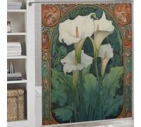 sinyumoney Art Nouveau Lily Panel Bath Shower Curtains Mildew Waterproof Polyester Fabric Modern Polyester Water Repellent Bathtub 69.69x70.87Inch（177x180cm）