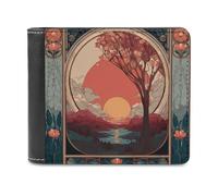 sinyumoney Art Nouveau Sunset 3D Print Wallet Slots ID Window RFID Blocking Banknote Compartments Slim Elegant Leather Wallet Youth Guys 11.7cm*9.5cm