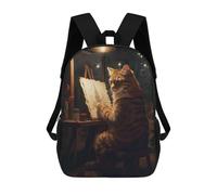 sinyumoney Artist Cat Painting Canvas Backpack 3D Printed Children's School Backpack Kids Travel Backpacks High Capacity Book Bags Children's Backpack Rucksack 17inch