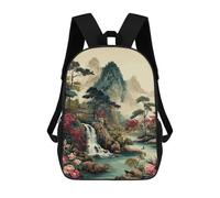 sinyumoney Asian Landscape with Waterfall And Flowers Children's Backpack, 3D Printed School Backpack, Backpack for Boys Girls, Adjustable School Bag for Primary School 17inch