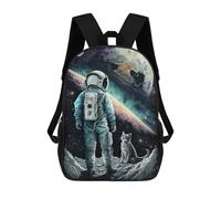 sinyumoney Astronaut And Cat on The Moon Kids School Backpack 3D Printed Backpacks Fashion School Bag Rucksacks for Boys Elementary And Middle School Students 17inch