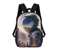 sinyumoney Astronaut And Flowers Wind Rucksacks 3D Printed Children Backpacks Fashion Casual Daypack Cute Travel Bags Outdoor Casual Daypack for Boy And Girl 17inch