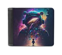sinyumoney Astronaut Dreams in Space 3D Print PU Leather Wallet Slots ID Window RFID Blocking Stylish Slots Note Section Purse Youth Guys 11.7cm*9.5cm
