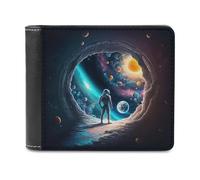 sinyumoney Astronaut Gazing at Cosmic Portal 3D Print PU Leather Wallet Slots ID Window RFID Blocking Stylish Slots Note Section Purse Youth Guys 11.7cm*9.5cm