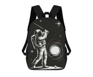 sinyumoney Astronaut Golfing in Space Illustration Rucksack Water Resistant Travel Backpack Computer Bag for School/Work/Travel 17inch