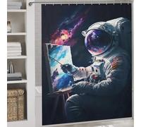 sinyumoney Astronaut Holding Brush Shower Curtains Mould Proof 100% Polyester Fabric Washable Decor Bath Curtains for Bathroom Wet Room 69.69x70.87Inch（177x180cm）