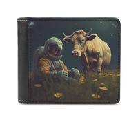 sinyumoney Astronaut in Field with Cow 3D Print Wallet Holds Bills Credit RFID Blocking Banknote Compartments Purse Youth Guys 11.7cm*9.5cm
