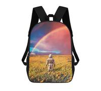 sinyumoney Astronaut in Field with Rainbow Children's Backpack, Schoolbag Large Capacity Students Bookbag Rucksack Knapsack for Boys Girls Adults Teen 17inch