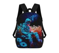 sinyumoney Astronaut in Flowers Kids Backpack,School Backpack Kids School Bag 3D Printed Cartoon Large Capacity Backpack for Kids Boys And Girls 17inch