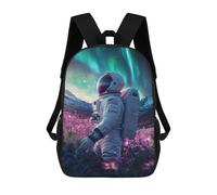 sinyumoney Astronaut in Space Flowers Aurora Backpack School Bag Daypacks Business Backpack Water Resistant Bookbag for Girls Boys Teenage 17inch