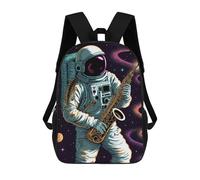 sinyumoney Astronaut in Space Playing Saxophone Kids Backpack,School Backpack Kids School Bag 3D Printed Cartoon Large Capacity Backpack for Kids Boys And Girls 17inch