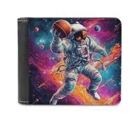 sinyumoney Astronaut in Space with Basketball 3D Print Clutch Purse Use Holds Bills RFID Blocking Stylish Banknote Compartments Men's Wallets Youth Guys 11.7cm*9.5cm