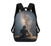 sinyumoney Astronaut Meditating on The Moon 3D Printed 17inch Kids School Bag Rucksacks Children's School Fashion Casual Back Pack High Capacity Travel Book Bags