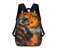 sinyumoney Astronaut Orange Moonlight Kids Backpacks,3D Personalized School Bookbags for Boys Girls Large Schoolbags Casual Daypack 17inch