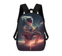 sinyumoney Astronaut Playing Guitar in Space -12 3D Printed Kids Backpacks Boys Fashion School Bag Travel Backpacks School Bags for Boys Elementary School Students 17inch