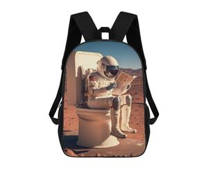 sinyumoney Astronaut Reading Newspaper on Toilet Backpacks 3D Printed Kids School Backpack Outdoor Casual Daypack Fashion Casual Children Backpacks Cute Travel Bags 17inch