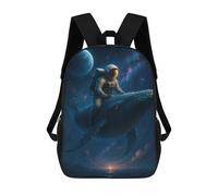 sinyumoney Astronaut Riding A Whale in Space Kids School Backpack School Bag 3D Printed School Bag for Boys Elementary And Middle School Students 17inch