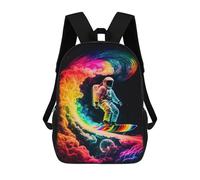 sinyumoney Astronaut Surfing Rainbow Wave -3 Kids Backpack, Kids School Bag 3D Printed School Backpacks for Boys And Teenager School Students 17inch