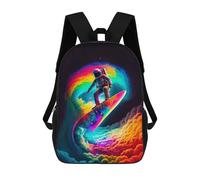 sinyumoney Astronaut Surfing Rainbow Wave -4 Backpacks 3D Printed Kids School Backpack School Bag Fashion Rucksacks for Boys Elementary And Middle School Students 17inch