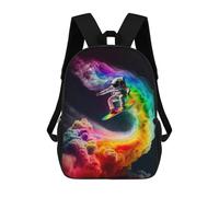 sinyumoney Astronaut Surfing Rainbow Wave Backpacks 3D Printed Kids School Backpack Outdoor Casual Daypack Fashion Casual Children Backpacks Cute Travel Bags 17inch