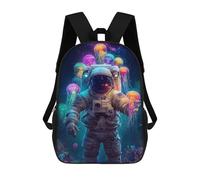 sinyumoney Astronaut with Jellyfish in Space 3D Printed Children's School Backpack for Kids High Capacity Travel Rucksacks Book Bags Kids School Bag Back Pack 17inch
