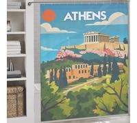 sinyumoney Athens Acropolis View with Hooks Waterproof Fabric Bathroom Curtains Modern Art for Kids Women Men 69.69x70.87Inch（177x180cm）