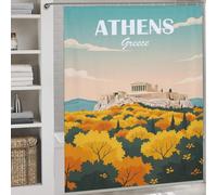 sinyumoney Athens Greece 100% Polyester Fabric Washable Modern Fabric Bathroom Decor Set for Shower Bath Curtain Wet Room 69.69x70.87Inch（177x180cm）