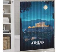 sinyumoney Athens Greece Night Travel Shower Curtains Mould Proof Quick Drying Proof Resistant Bath Curtains for Shower for Bathroom Bathtub Apartment Decor 64.17x70.87Inch（163x180cm）