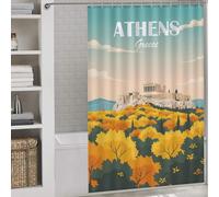 sinyumoney Athens Greece Waterproof Polyester Fabric Modern Polyester Water Repellent for Bathtub Shower Stall 56.30x70.87Inch（143x180cm）