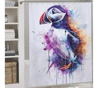 sinyumoney Atlantic Puffin Watercolor Quick Drying Proof Resistant Bathroom Curtains Modern Art for Bathroom Bathtub Apartment Decor 69.69x70.87Inch（177x180cm）