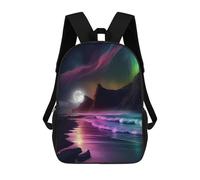 sinyumoney Aurora Beach Night 3D Printed Kids School Bag Rucksacks Children's School Fashion Casual Back Pack High Capacity Travel Book Bags Backpack for Kids 17inch