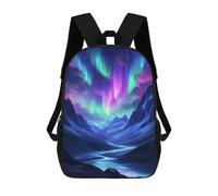 sinyumoney Aurora Borealis Mountain Landscape Backpack Kids School Backpack School Bag 3D Printed Fashion School Bag for Boys Elementary And Middle School Student 17inch