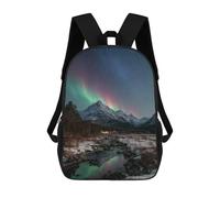 sinyumoney Aurora Borealis Over Snowy Mountains 3D Printed 17inch Kids School Bag Rucksacks Children's School Fashion Casual Back Pack High Capacity Travel Book Bags