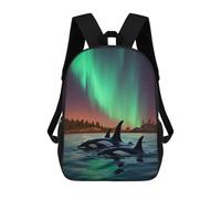 sinyumoney Aurora Orca Whale Northern Backpack 3D Printed Children's School Backpack for Kids High Capacity Travel Rucksacks Book Bags Kids School Bag Back Pack 17inch