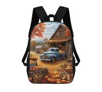 sinyumoney Autumn Barn Scene with Vintage Truck 3D Printed Children's School Backpack for Kids High Capacity Travel Rucksacks Book Bags Kids School Bag Back Pack 17inch