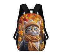 sinyumoney Autumn Cat in Hat And Scarf Kids School Backpack School Bag 3D Printed School Bag for Boys Elementary And Middle School Students 17inch