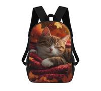 sinyumoney Autumn Cat Nap Blanket School Bag 3D Printed 17inch Backpacks Fashion Kids School Backpack Rucksacks for Boys Elementary And Middle School Students