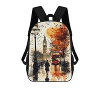 sinyumoney Autumn Evening in London A Rainy Cityscape Children's Backpack, 3D Printed School Backpack, Backpack for Boys Girls, Adjustable School Bag for Primary School 17inch