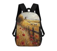 sinyumoney Autumn Field with Cows And Windmill School Backpack Business Laptop Rucksack Bag Unisex Casual Daypack for Men, Women & Teenage Boys 17inch