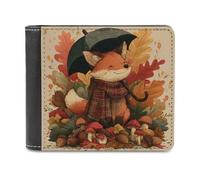 sinyumoney Autumn Fox with Umbrella 3D Print PU Leather Wallet Multiple Slots Banknote Compartments Soft Convenient Wallets Gifts 11.7cm*9.5cm