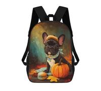 sinyumoney Autumn French Bulldog with Pumpkin Backpack School Bag Lightweight Casual Daypack School Backpacks for School/Work/Travel 17inch