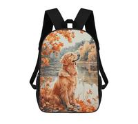 sinyumoney Autumn Golden Retriever by Lake 3D Printed 17inch School Bag Children's School Backpack Travel Backpacks Casual Fashion Bag for Kids School Students